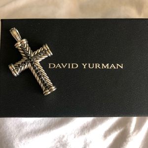 David Yurman chevron cross pendant with black pave diamonds